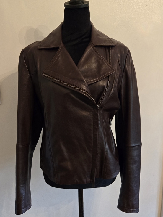 Weekend Max Mara Jackets & Blazers - Weekend Max Mara Womens Brown Leather Lambskin Moto Jacket Size 10